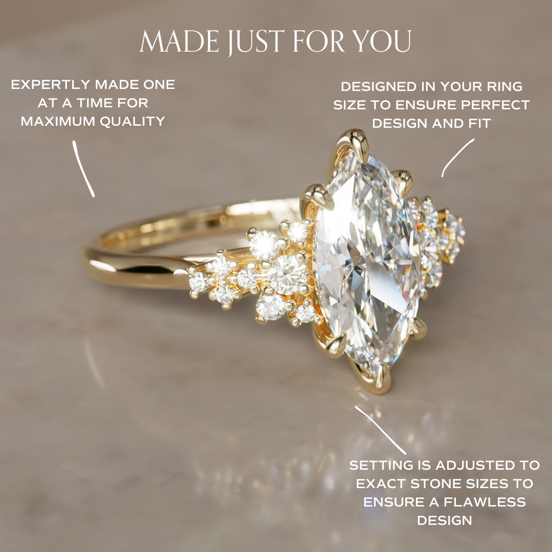 Marquise Shaped Three Stone Lab Grown Diamond Engagement Ring