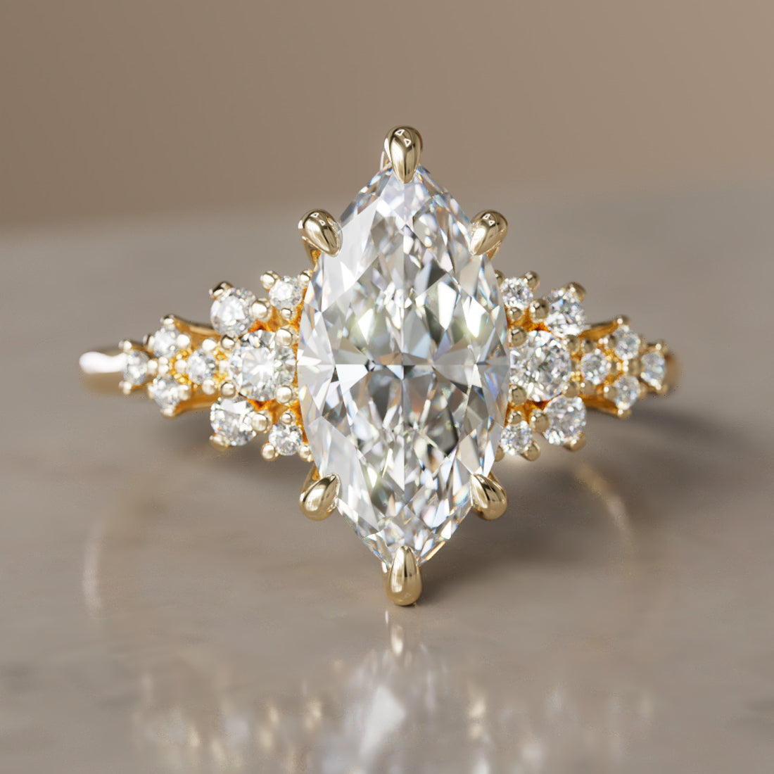 Marquise Shaped Three Stone Lab Grown Diamond Engagement Ring