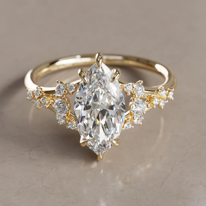 Marquise Shaped Three Stone Lab Grown Diamond Engagement Ring