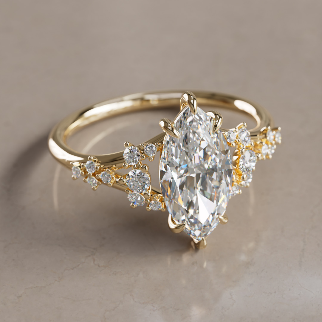 Marquise Shaped Three Stone Lab Grown Diamond Engagement Ring