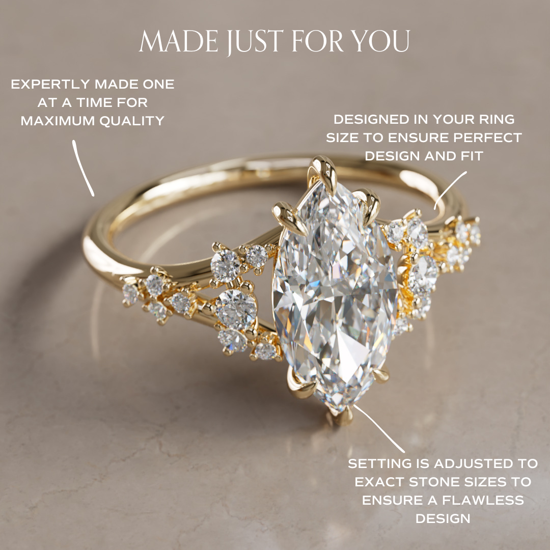 Marquise Shaped Three Stone Lab Grown Diamond Engagement Ring