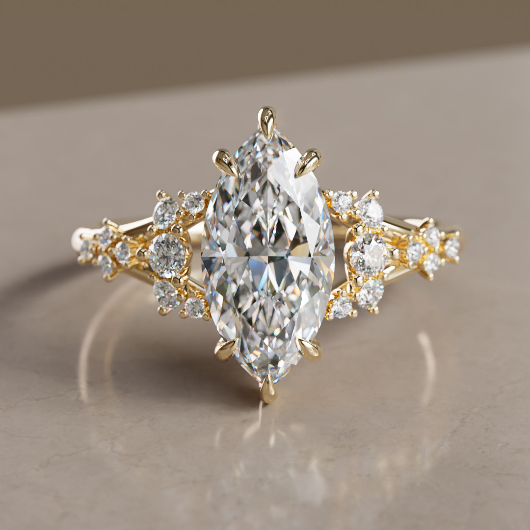 Marquise Shaped Three Stone Lab Grown Diamond Engagement Ring