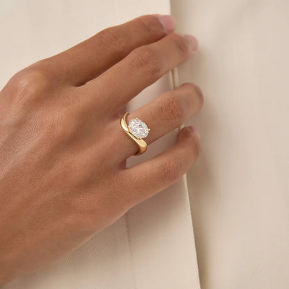 Timeless 1.5 CT Oval Cut Swirl Solitaire Setting Lab Grown Diamond Engagement Ring