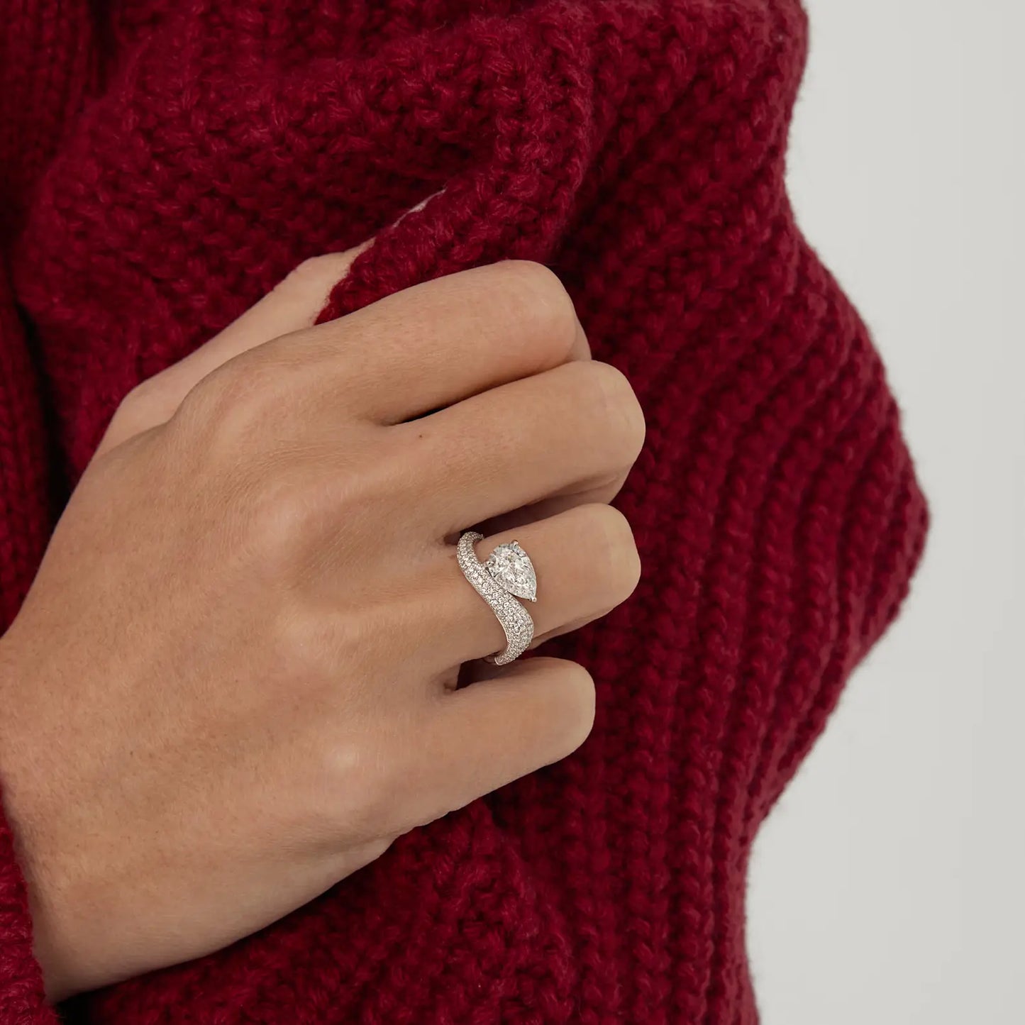 Timeless 1.2 CT Round Cut Unique Swirl Pave Setting Lab Grown Diamond Engagement Ring