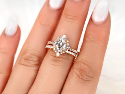 1.5 CT Oval Cut Halo & Pave  Lab Grown Diamond Bridal Ring Set