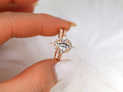 1.5 CT Oval Cut Halo & Pave  Lab Grown Diamond Bridal Ring Set