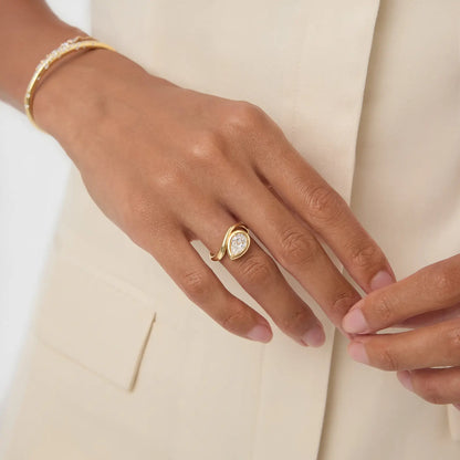 Timeless 1.1 CT Pear Cut Swirl Solitaire & Bezel Setting Lab Grown Diamond Engagement Ring