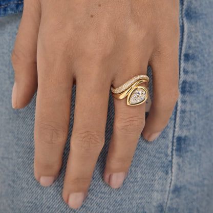 Timeless 1.1 CT Pear Cut Swirl Solitaire & Bezel Setting Lab Grown Diamond Engagement Ring