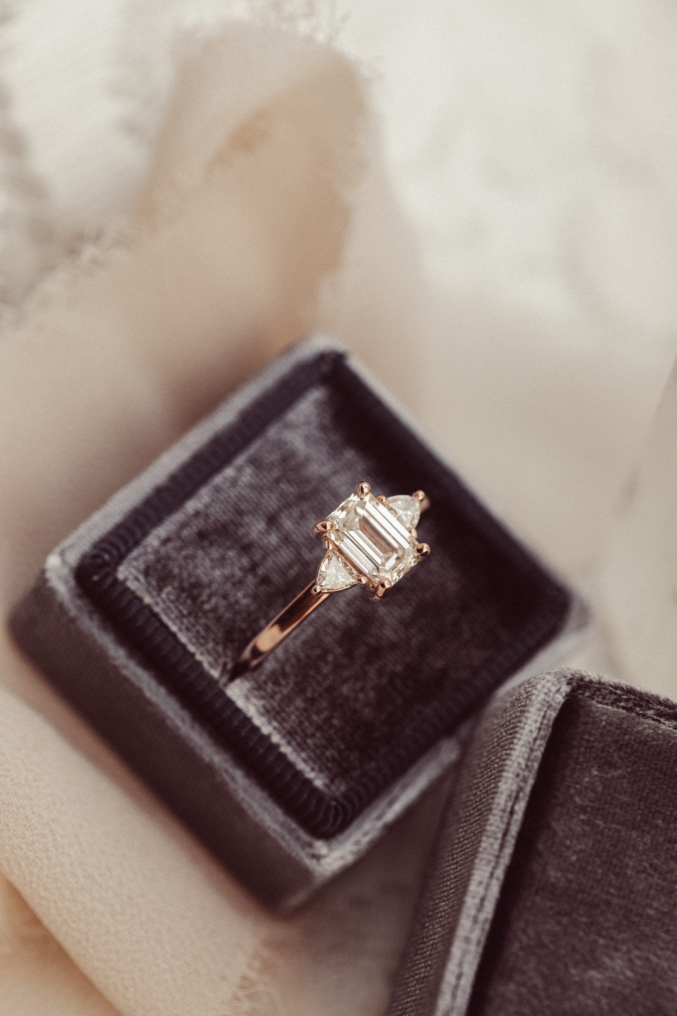 Marquise Shaped Three Stone Lab Grown Diamond Engagement Ring