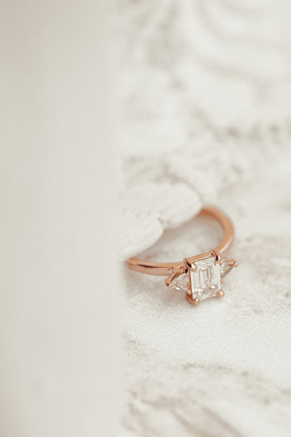 Marquise Shaped Three Stone Lab Grown Diamond Engagement Ring