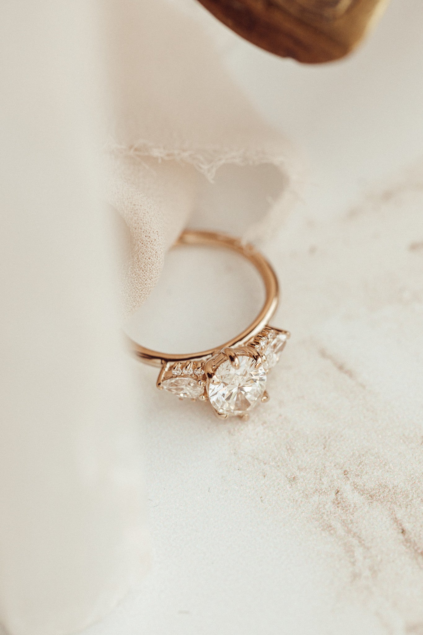 Marquise Shaped Three Stone Lab Grown Diamond Engagement Ring