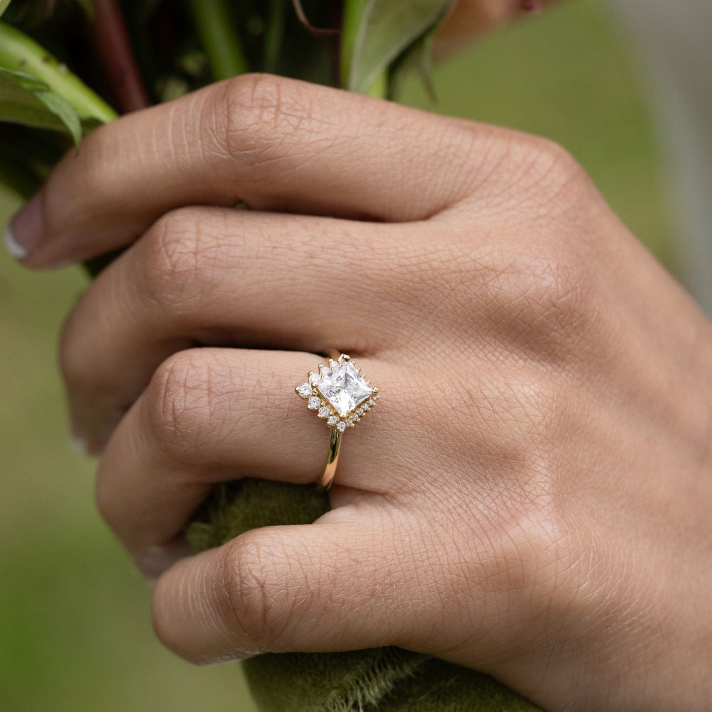 Marquise Shaped Three Stone Lab Grown Diamond Engagement Ring
