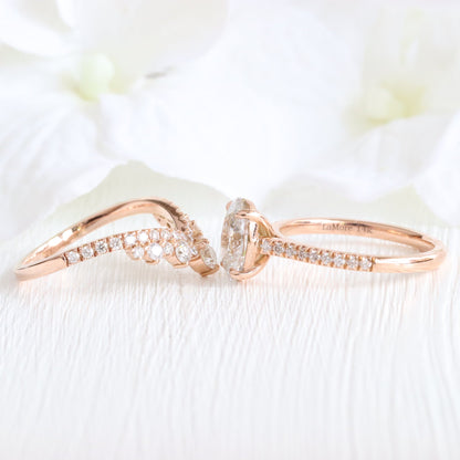 1.5 CT Oval Cut Vintage Lab Grown Diamond Bridal Ring Set