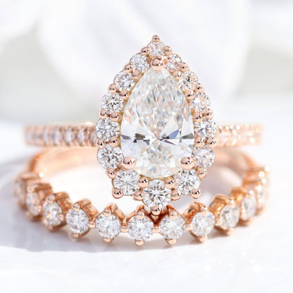 1.2 CT Pear Cut Halo & Pave Lab Grown Diamond Bridal Ring Set