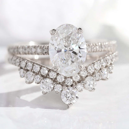 1.5 CT Oval Cut Vintage Lab Grown Diamond Bridal Ring Set