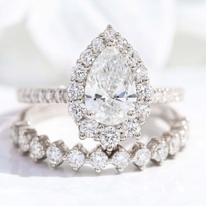 1.2 CT Pear Cut Halo & Pave Lab Grown Diamond Bridal Ring Set