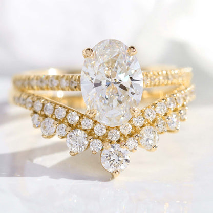 1.5 CT Oval Cut Vintage Lab Grown Diamond Bridal Ring Set