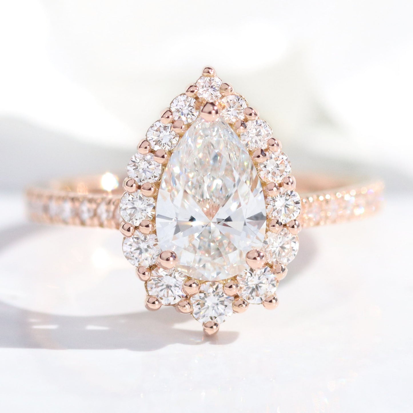 1.2 CT Pear Cut Halo & Pave Lab Grown Diamond Bridal Ring Set