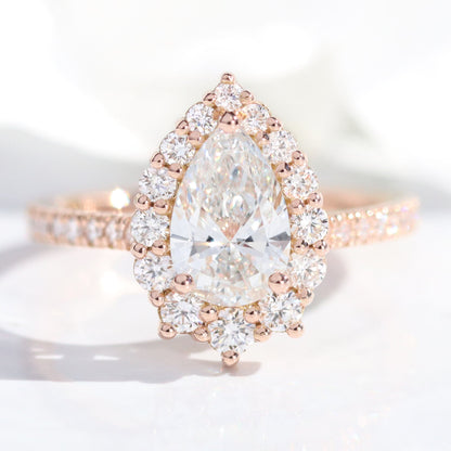 1.2 CT Pear Cut Halo & Pave Lab Grown Diamond Bridal Ring Set