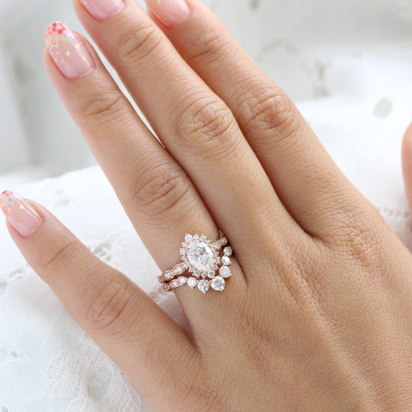 1.15 CT Oval Cut Halo & Pave Lab Grown Diamond Bridal Ring Set