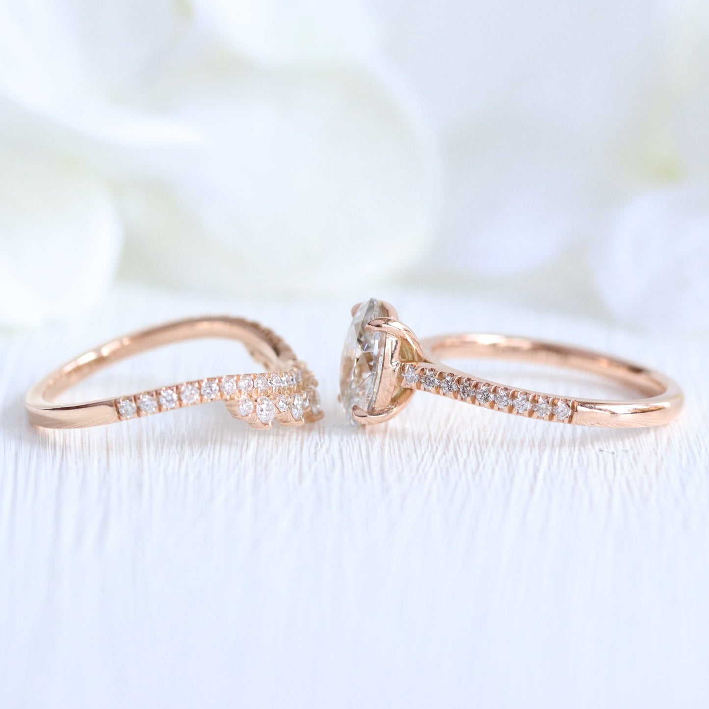 1.5 CT Oval Cut Curved Vintage Lab Grown Diamond Bridal Ring Set