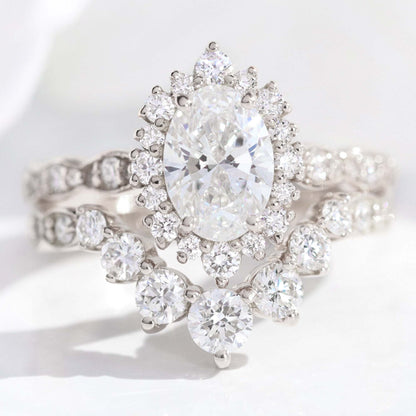 1.15 CT Oval Cut Halo & Pave Lab Grown Diamond Bridal Ring Set