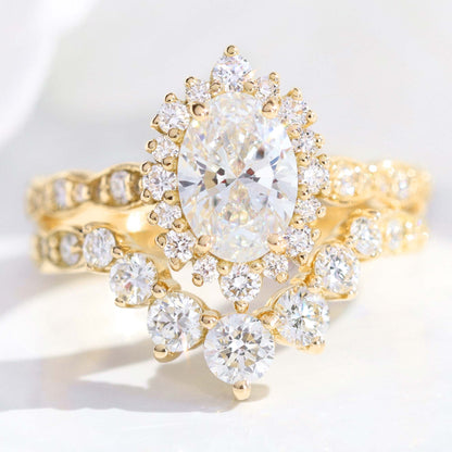 1.15 CT Oval Cut Halo & Pave Lab Grown Diamond Bridal Ring Set