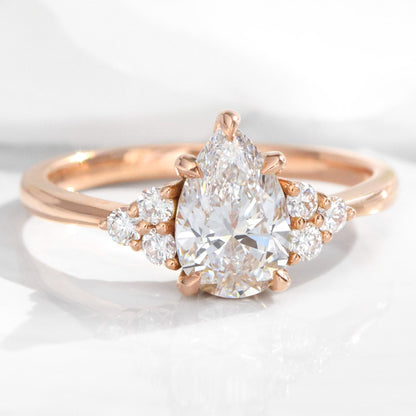 1.2 CT Pear Cut Cluster Lab Grown Diamond Bridal Ring Set