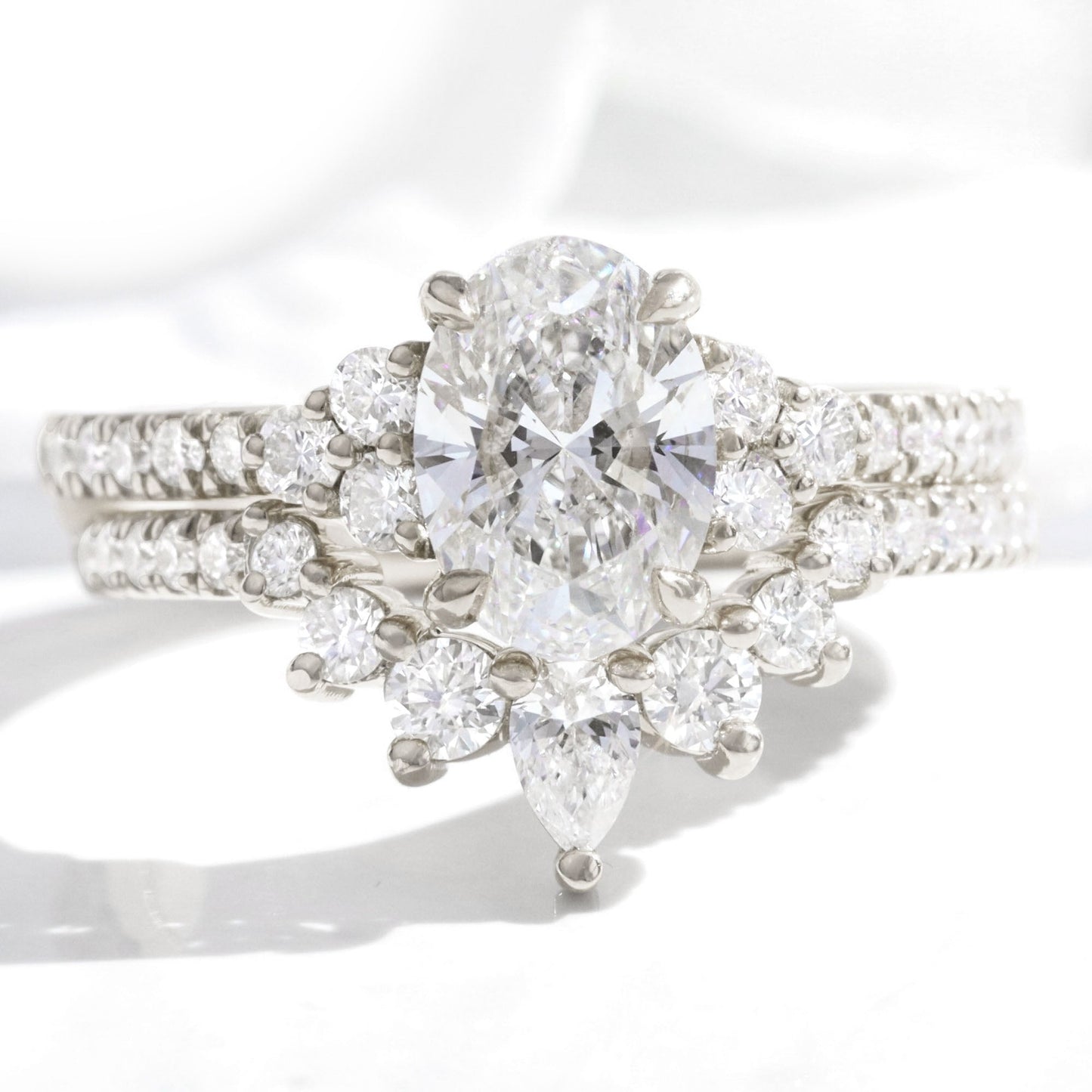 1.2 CT Oval Cut Vintage Cluster Lab Grown Diamond Bridal Ring Set