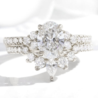 1.2 CT Oval Cut Vintage Cluster Lab Grown Diamond Bridal Ring Set