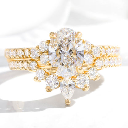 1.2 CT Oval Cut Vintage Cluster Lab Grown Diamond Bridal Ring Set