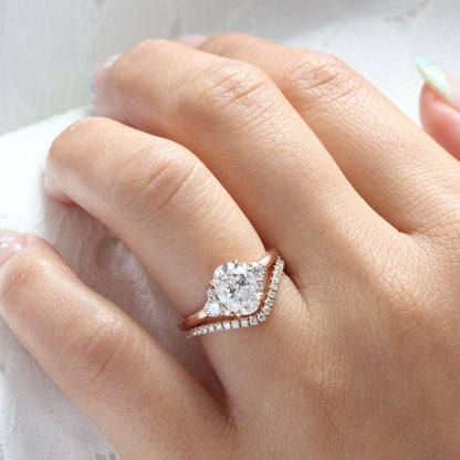 1.5 CT Oval Cut 3 Stones Lab Grown Diamond  Bridal Ring Set