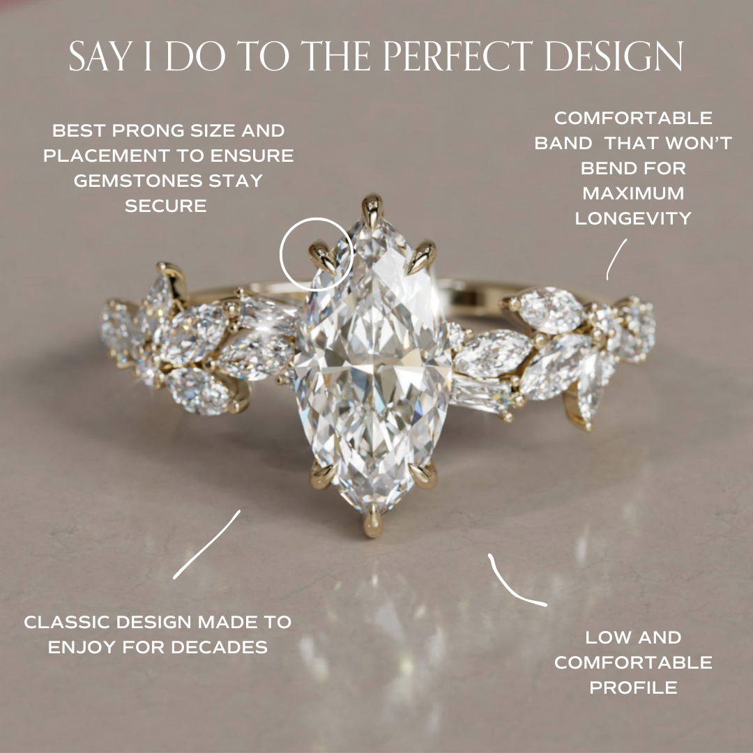 Marquise Shaped Three Stone Lab Grown Diamond Engagement Ring