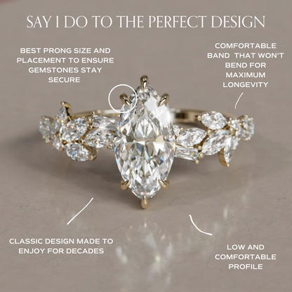 Marquise Shaped Three Stone Lab Grown Diamond Engagement Ring