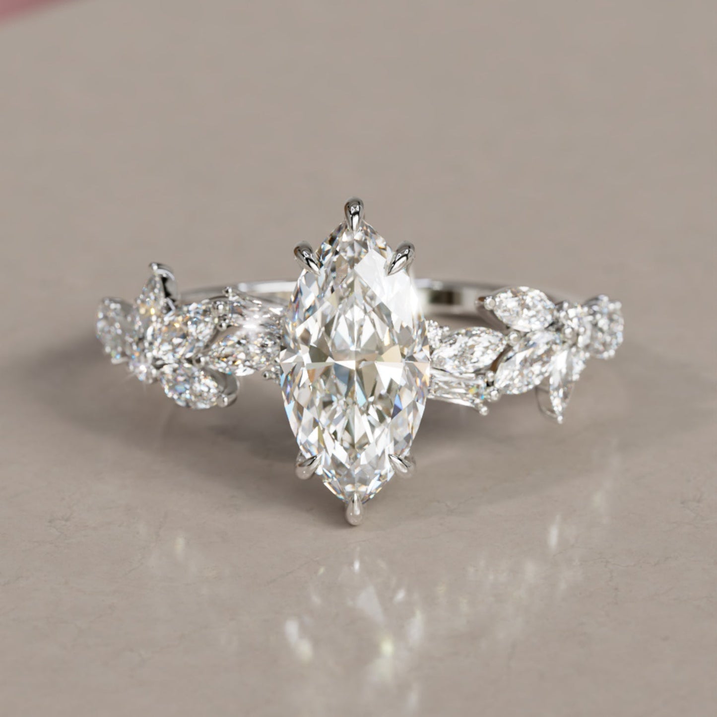 Marquise Shaped Three Stone Lab Grown Diamond Engagement Ring