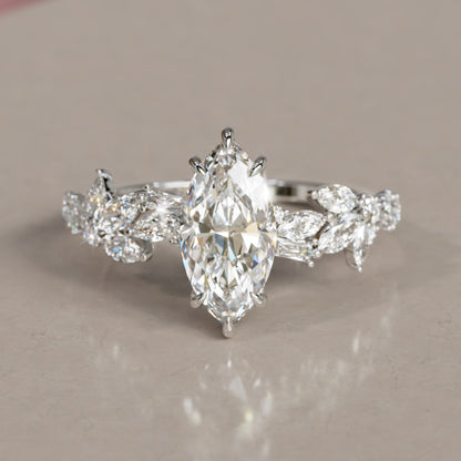 Marquise Shaped Three Stone Lab Grown Diamond Engagement Ring