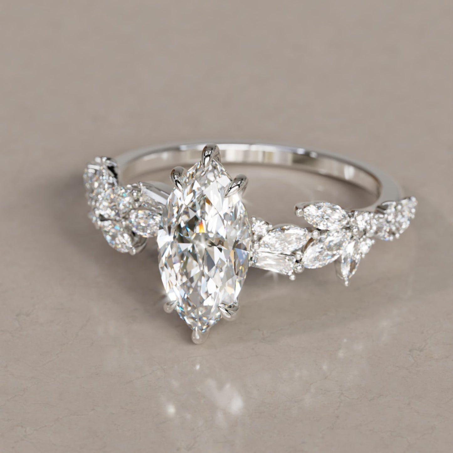Marquise Shaped Three Stone Lab Grown Diamond Engagement Ring