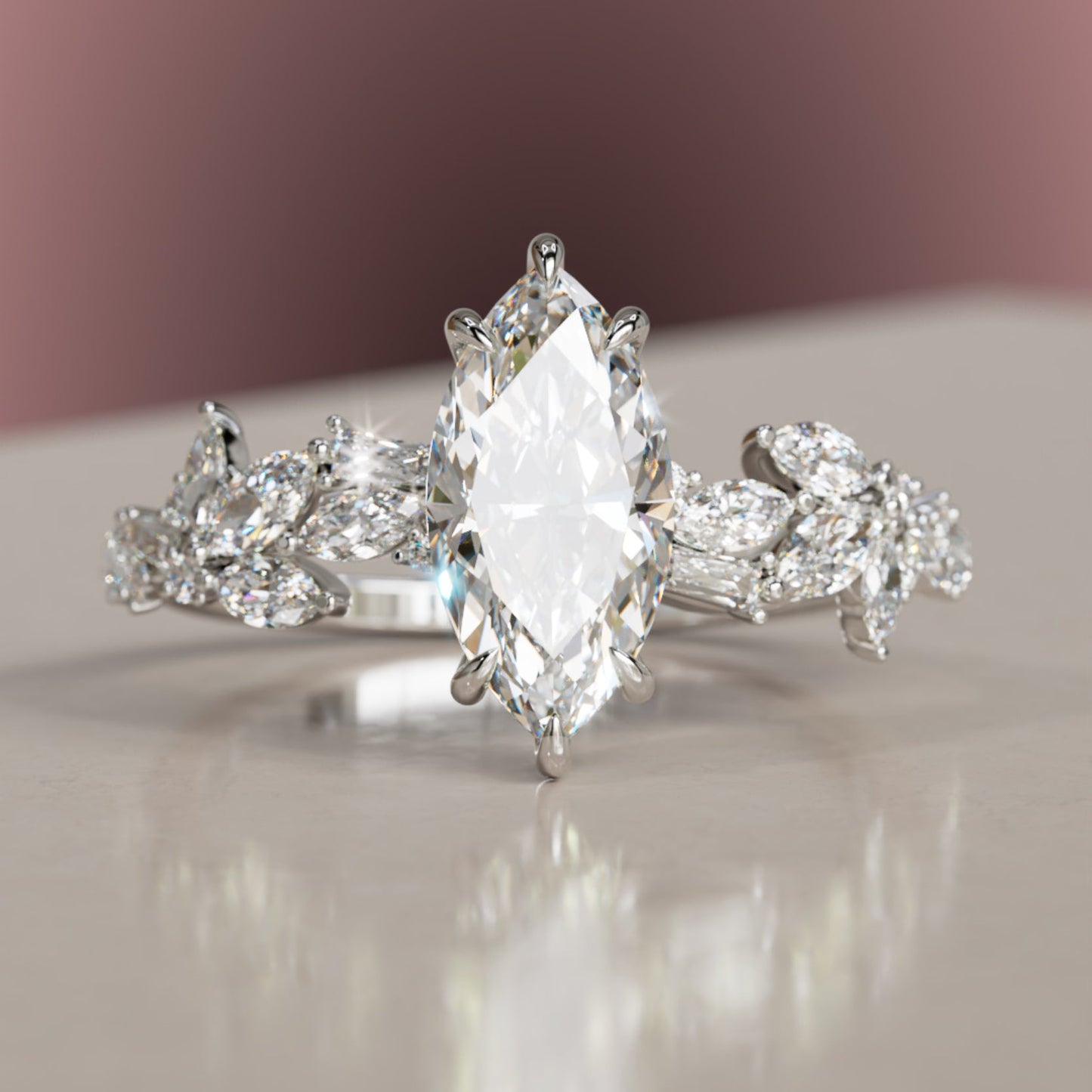 Marquise Shaped Three Stone Lab Grown Diamond Engagement Ring