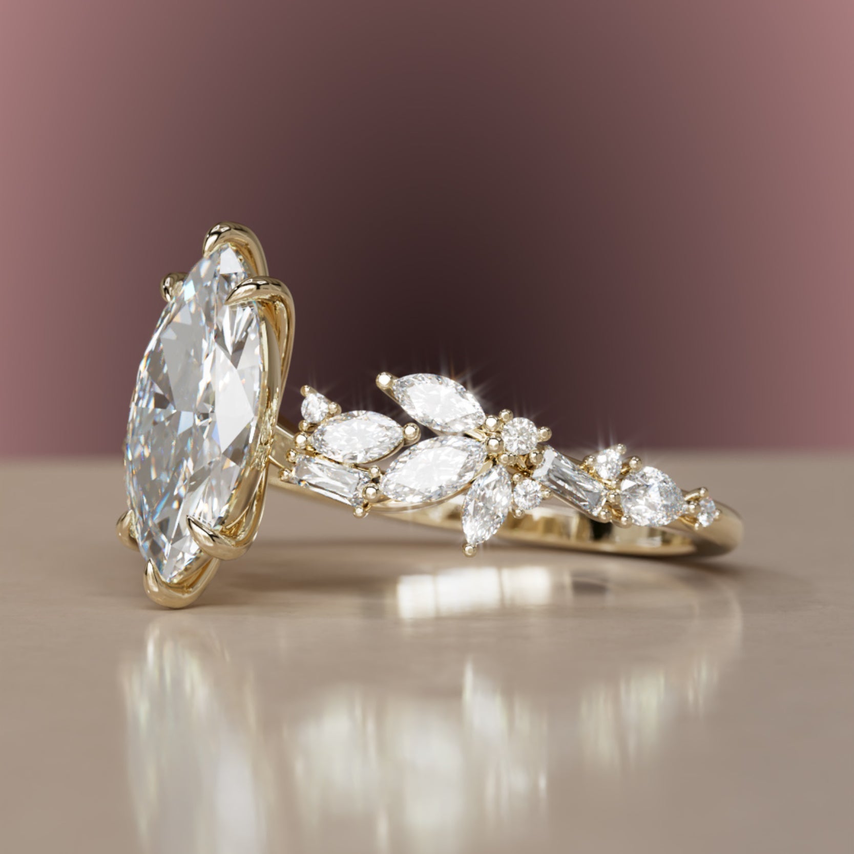 Marquise Shaped Three Stone Lab Grown Diamond Engagement Ring