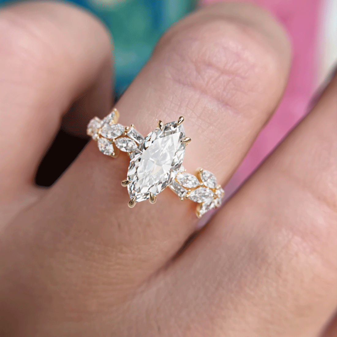 Marquise Shaped Three Stone Lab Grown Diamond Engagement Ring