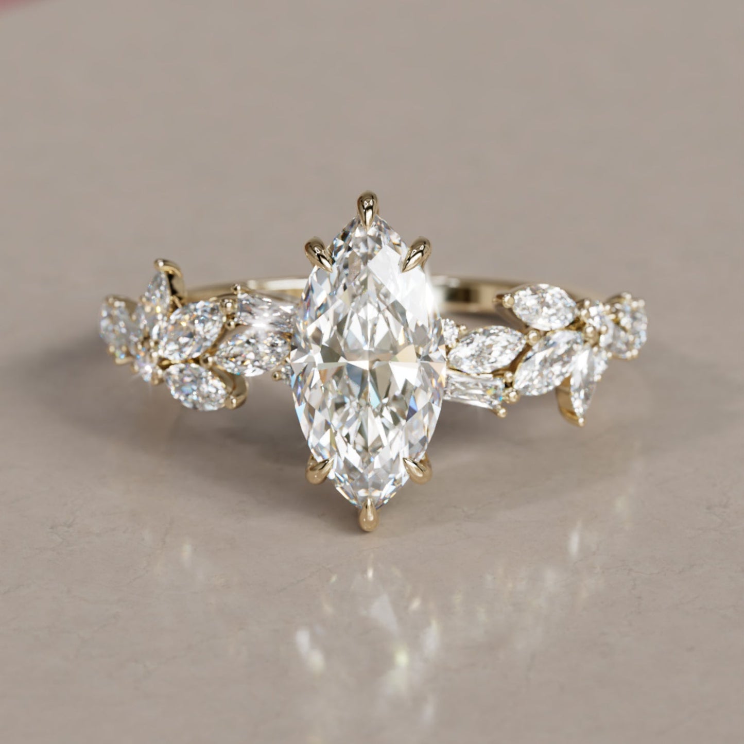 Marquise Shaped Three Stone Lab Grown Diamond Engagement Ring