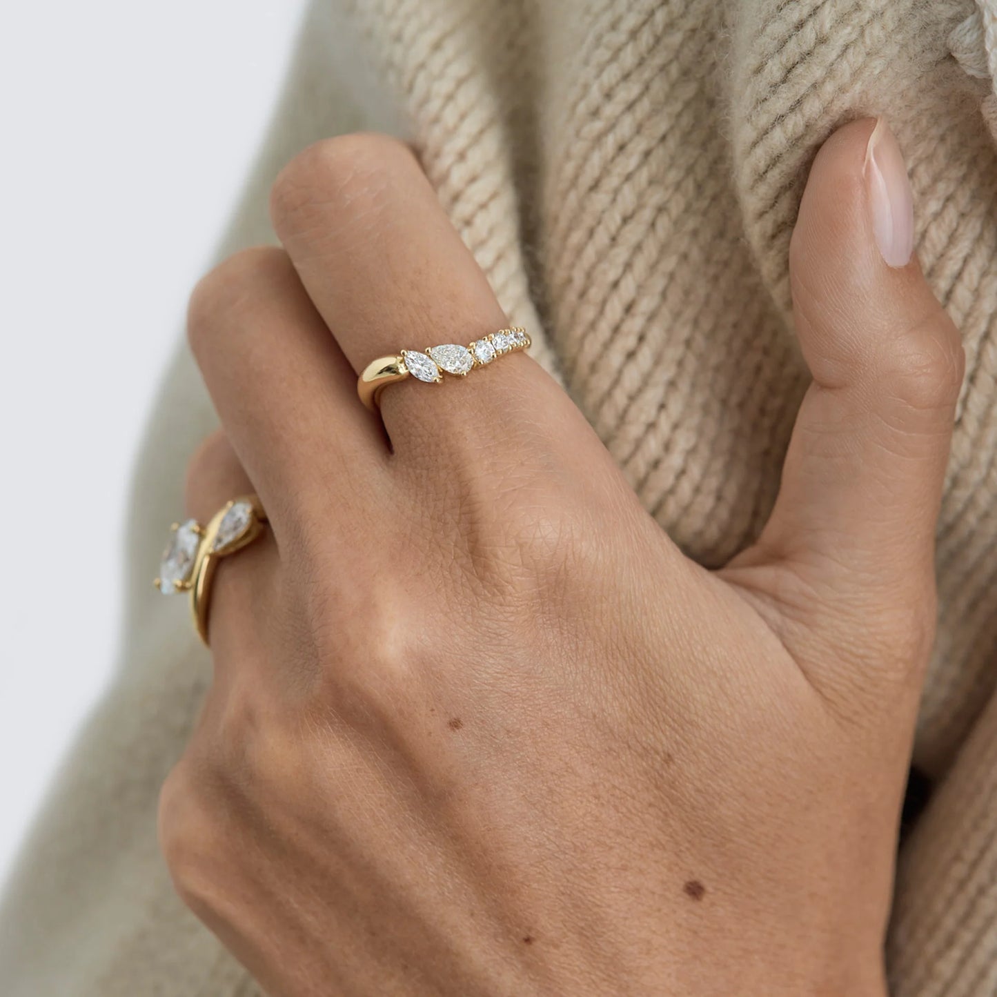 Timeless 0.35 TCW Pear, Marquise & Round Alternating Stones Lab Grown Diamond Wedding Band