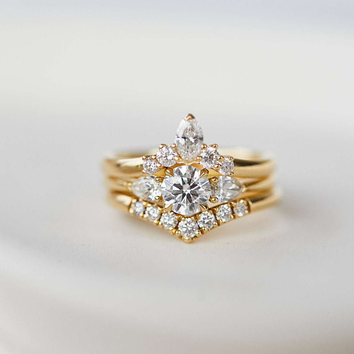 Marquise Shaped Three Stone Lab Grown Diamond Engagement Ring