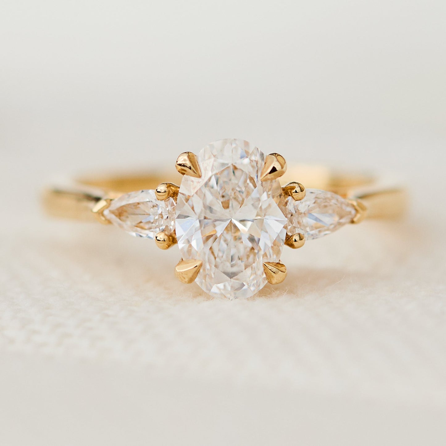 Marquise Shaped Three Stone Lab Grown Diamond Engagement Ring