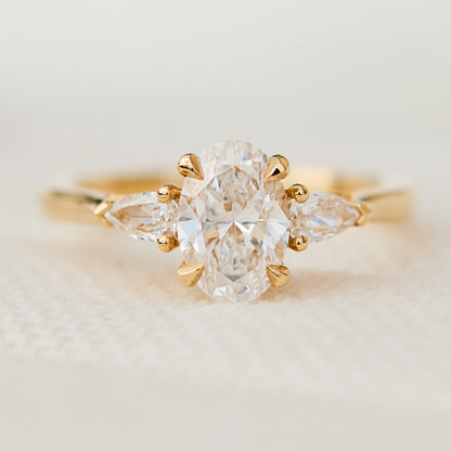 Marquise Shaped Three Stone Lab Grown Diamond Engagement Ring