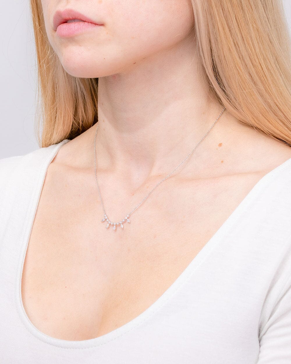 0.4 CT Round & Marquise Cluster Lab Grown Diamond Necklace in Solid Gold