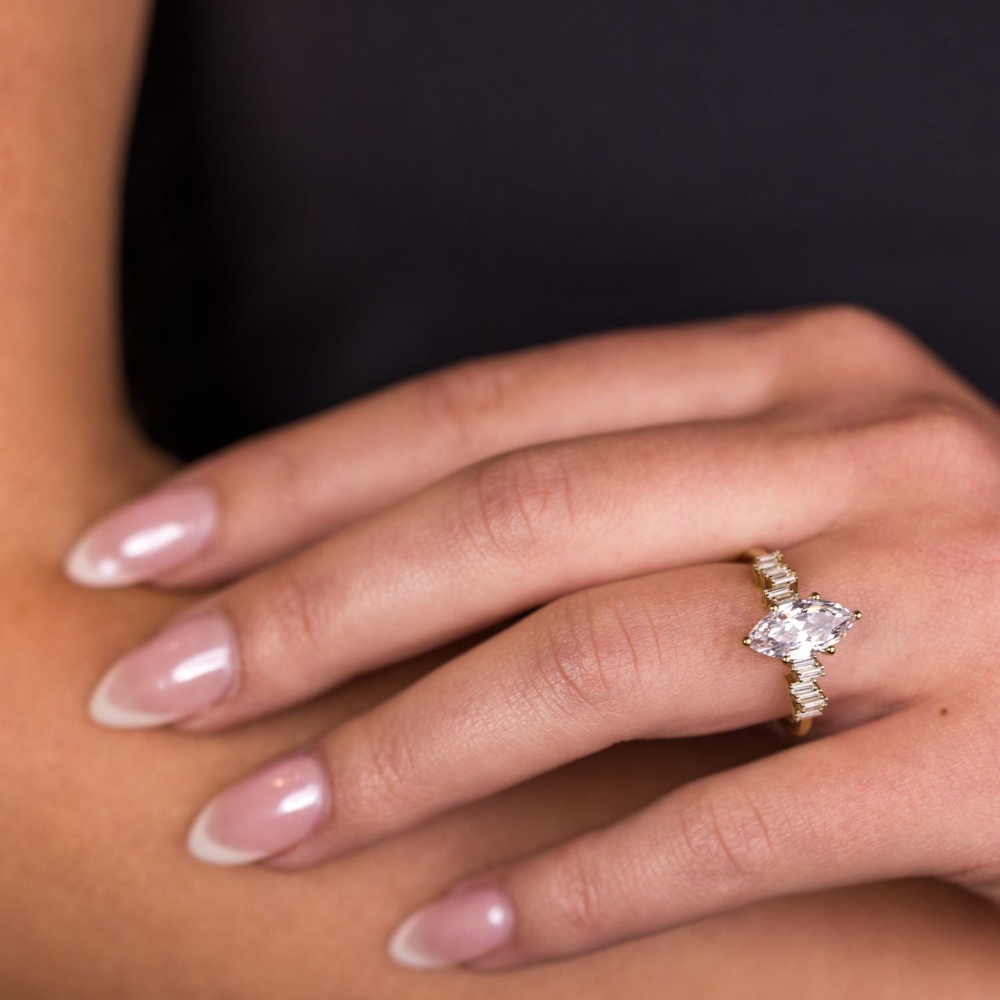 Marquise Shaped Three Stone Lab Grown Diamond Engagement Ring