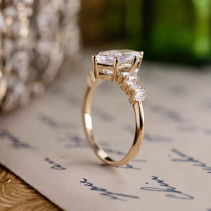 Marquise Shaped Three Stone Lab Grown Diamond Engagement Ring