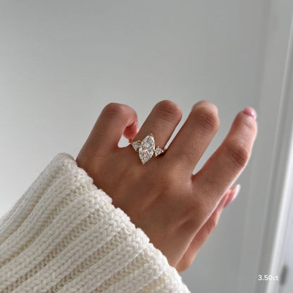 Marquise Shaped Three Stone Lab Grown Diamond Engagement Ring