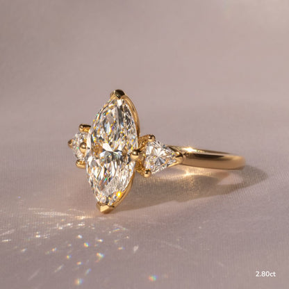 Marquise Shaped Three Stone Lab Grown Diamond Engagement Ring